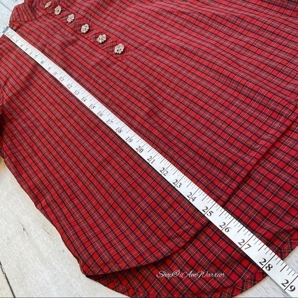 J.Crew red plaid jeweled button popover shirt @shop@iamwarrior - Picture 9 of 12
